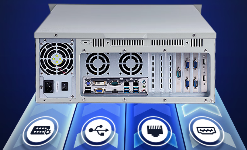 　該產(chǎn)品配置了6個(gè)串口，13個(gè)USB口（內(nèi)置3個(gè)），2個(gè)Intel網(wǎng)口以及VGA+DVI+HDMI。接口豐富，種類齊全滿足日常工業(yè)需求，給用戶需求提供了多方面的保障。